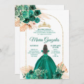 Hunter Green Pampas Grass Mexican Girl Quinceañera Einladung (Vorne/Hinten)