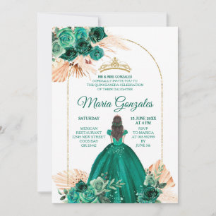 Hunter Green Pampas Grass Mexican Girl Quinceañera Einladung