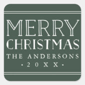 Hunter Green Personalisiert Frohe Weihnachten Quadratischer Aufkleber (Vorderseite)