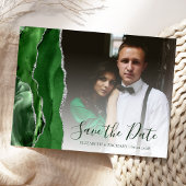 Hunter Green Silver Agate Foto Save the Date Postkarte