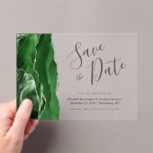 Hunter Green Silver Agate Save the Date Card Acryleinladungen (Insitu (Handheld))