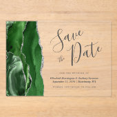 Hunter Green Silver Agate Save the Date Card Acryleinladungen (Vorderseite)