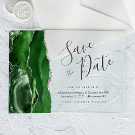 Hunter Green Silver Agate Save the Date Card Acryleinladungen