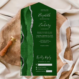 Hunter Green Silver Agate Wedding All In One Einladung