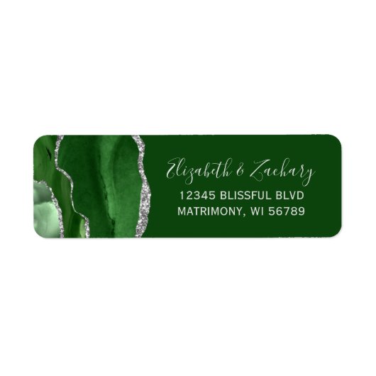 Hunter Green Silver Agate Wedding Rücksendeadresse (Vorne)