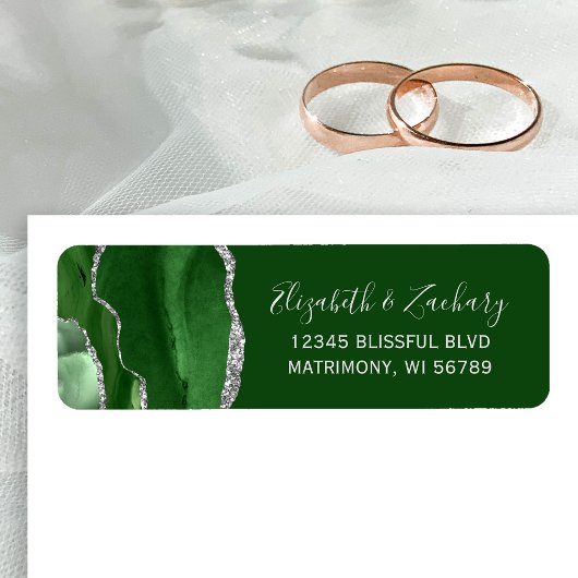Hunter Green Silver Agate Wedding Rücksendeadresse