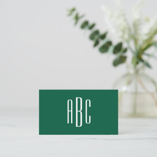 Hunter Green Simple Three Letter Monogram Visitenkarte (Stehend Vorderseite)