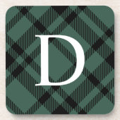 Hunter Green Tartan Kariertes Monogramm Getränkeuntersetzer (Vorderseite)