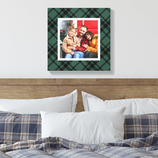 Hunter Green Tartan Kariertes Muster Weihnachts-Fo Leinwanddruck (Insitu (Schlafzimmer))