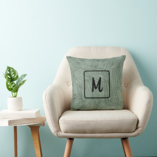 Hunter Green Texture Monogram Minimalistisch Kissen