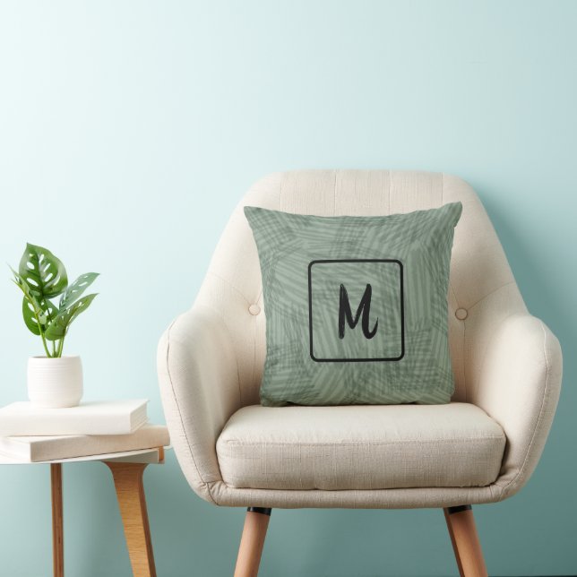 Hunter Green Texture Monogram Minimalistisch Kissen (Stuhl )