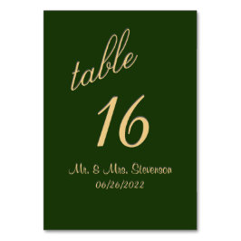 Hunter Green und Gold Tischnummer