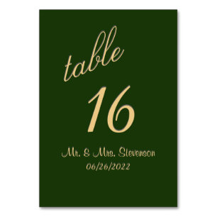 Hunter Green und Gold Tischnummer