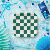Hunter Green und Weiß Checked Pappteller (Party)