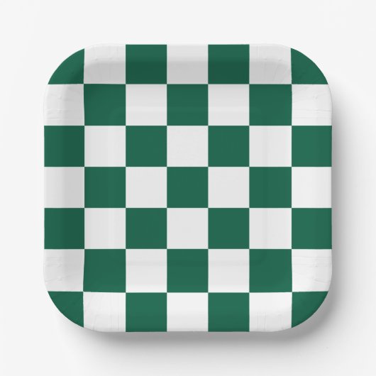 Hunter Green und Weiß Checked Pappteller (Vorderseite)