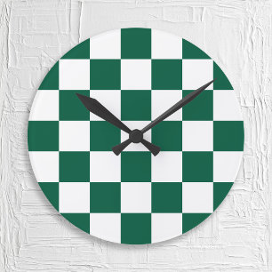 Hunter Green und Weiß Checked Runde Wanduhr