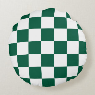 Hunter Green und Weiß Checked Rundes Kissen