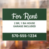 Hunter Green und White Modern House zu vermieten Fensteraufkleber (Blatt 2)