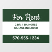 Hunter Green und White Modern House zu vermieten Fensteraufkleber (Blatt)