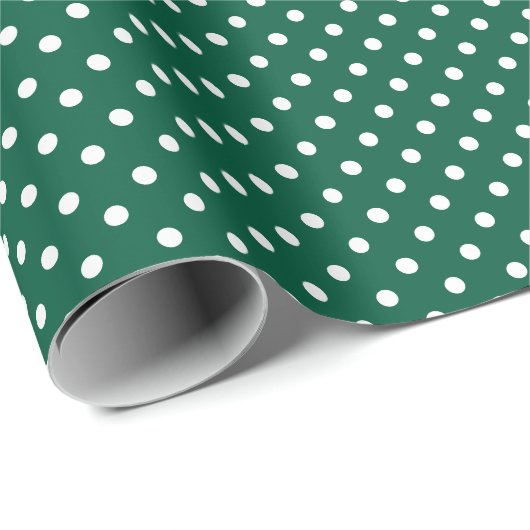 Hunter Green und White Polka Dots Geschenkpapier (Rolleneckpunkt)