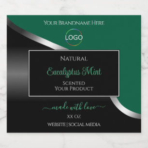 Hunter Green Wavy Silver Black Logo Product Labels Alkoholflaschenetikett