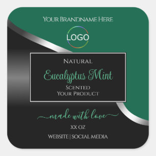 Hunter Green Wavy Silver Black Logo Product Labels Quadratischer Aufkleber