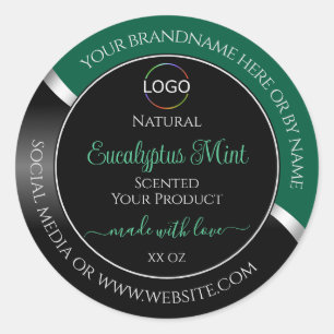 Hunter Green Wavy Silver Black Logo Product Labels Runder Aufkleber