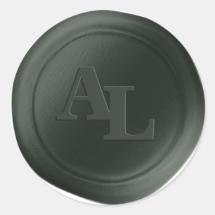 Hunter Green Wax Siegel Monogram Wedding Stickers