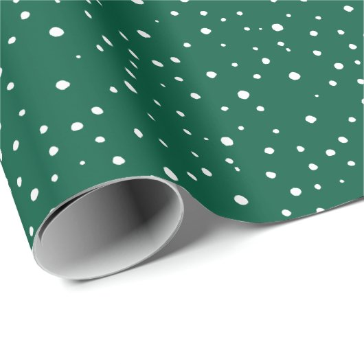 Hunter Green White Falling Snow Holiday Geschenkpapier (Rolleneckpunkt)