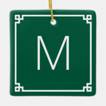 Hunter Green White Greece Key Border Monogram Foto