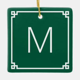 Hunter Green White Greece Key Border Monogram Foto Keramikornament