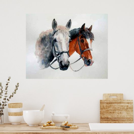Hunter Horses Portrait Poster Print (Küche)