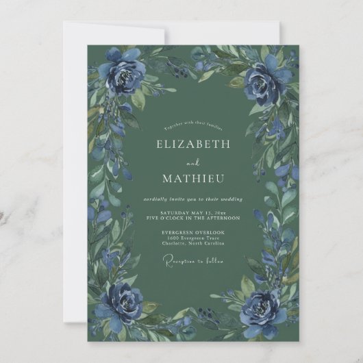 Hunter Indigo Gemalte Hochzeit Einladung (Vorderseite)