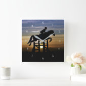 Hunter Jumper Eventing Pferd und Reiter Quadratische Wanduhr (Zuhause)
