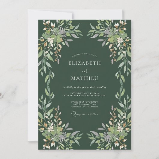 Hunter Leafy Hochzeit Einladung (Vorderseite)