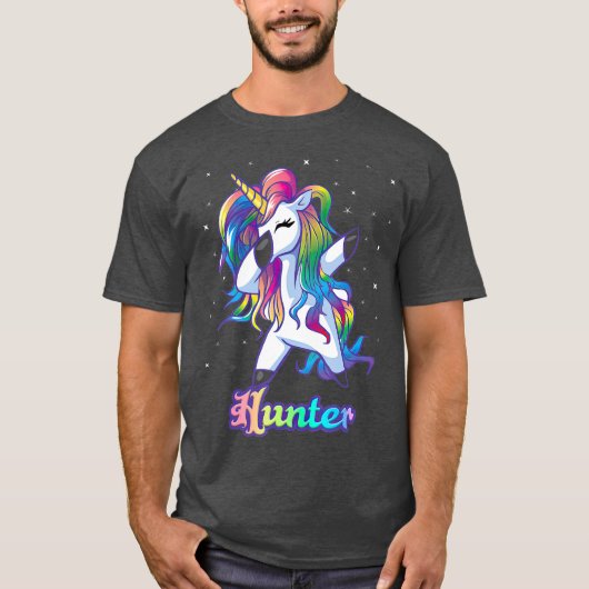 HUNTER Name Personalisiert Custom Rainbow Unicorn T-Shirt (Vorderseite)