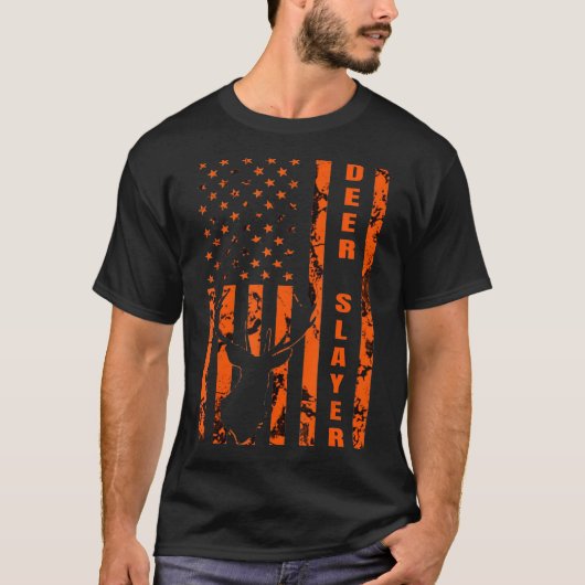 Hunter Orange Camouflage American Flag Deer Slayer T-Shirt (Vorderseite)