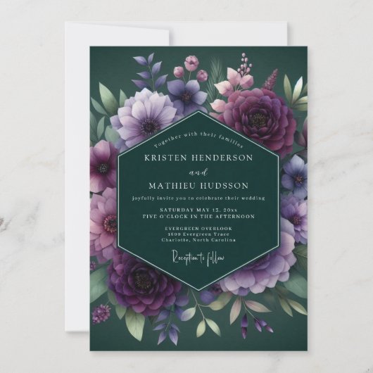 Hunter Plum Floral Wedding Einladung (Vorderseite)