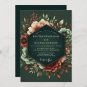 Hunter Rust Dramatic Bloom Wedding Einladung (Vorne/Hinten)