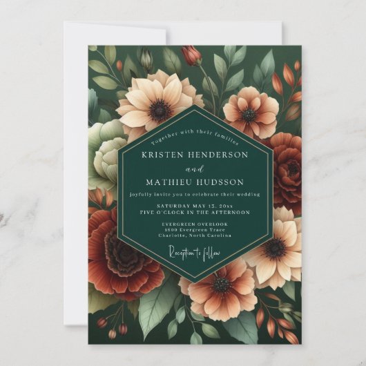 Hunter Rust Moody Bloom Wedding Einladung (Vorderseite)