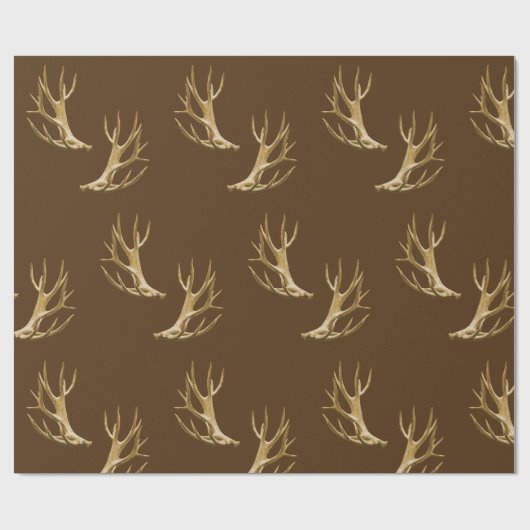 Hunter Theme Deer Antlers Dark Brown Geschenkwrap Geschenkpapier (Flach)
