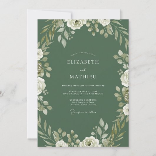 Hunter White Rose Hochzeit Einladung (Vorderseite)