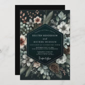 Hunter Wintry Pine Wedding Einladung (Vorne/Hinten)