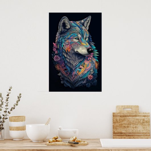Hunter Wolf Illustration Poster (Küche)