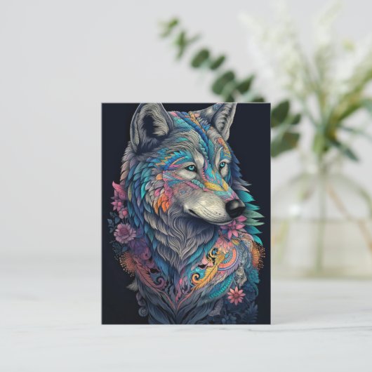 Hunter Wolf Illustration Postkarte (Stehend Vorderseite)