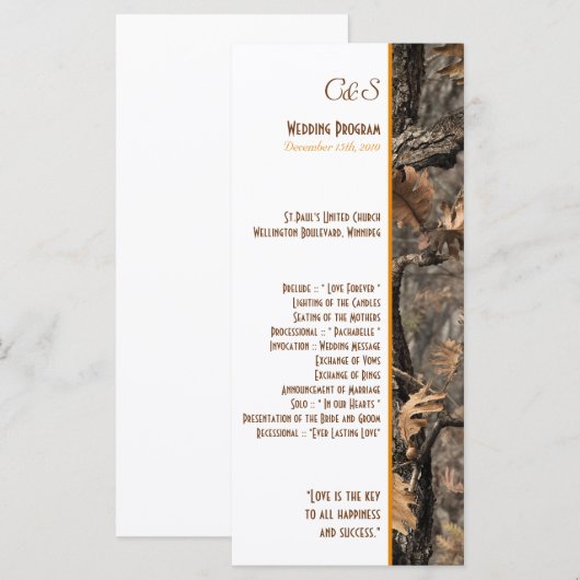 Hunter's Camouflage Chic Wedding Programs Programm (Vorne/Hinten)