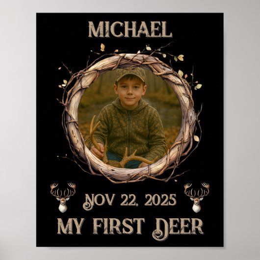 Hunter's First Deer Rustic Woodsy Milestone Poster (Vorne)