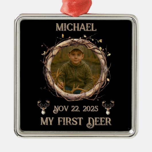 Hunter's "My First Deer" with Name, Date & Photo Ornament Aus Metall (Vorne)