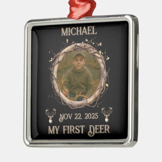 Hunter's "My First Deer" with Name, Date & Photo Ornament Aus Metall (Links)