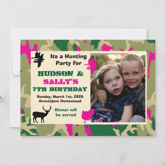 Hunting Birthday invitation, for boy an girl Invit Einladung (Vorderseite)